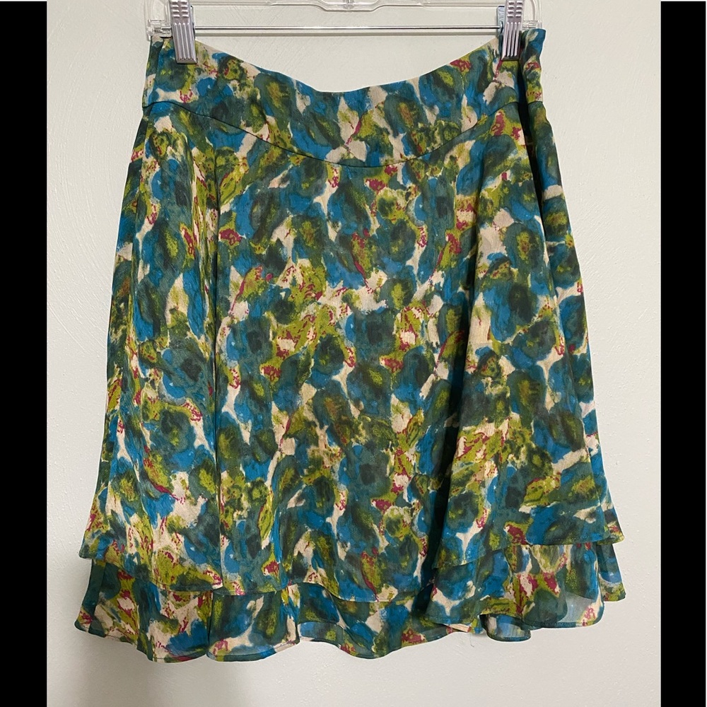 Trulli Layered Flowy Blue-Green Print Skirt Size 6